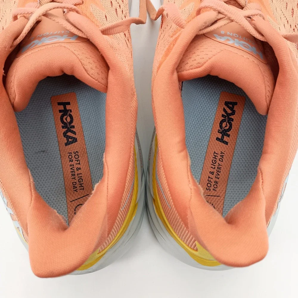 Hoka Clifton 8‎ Wide Womens 10D Running Shoes Orange 1121375 SBSCR